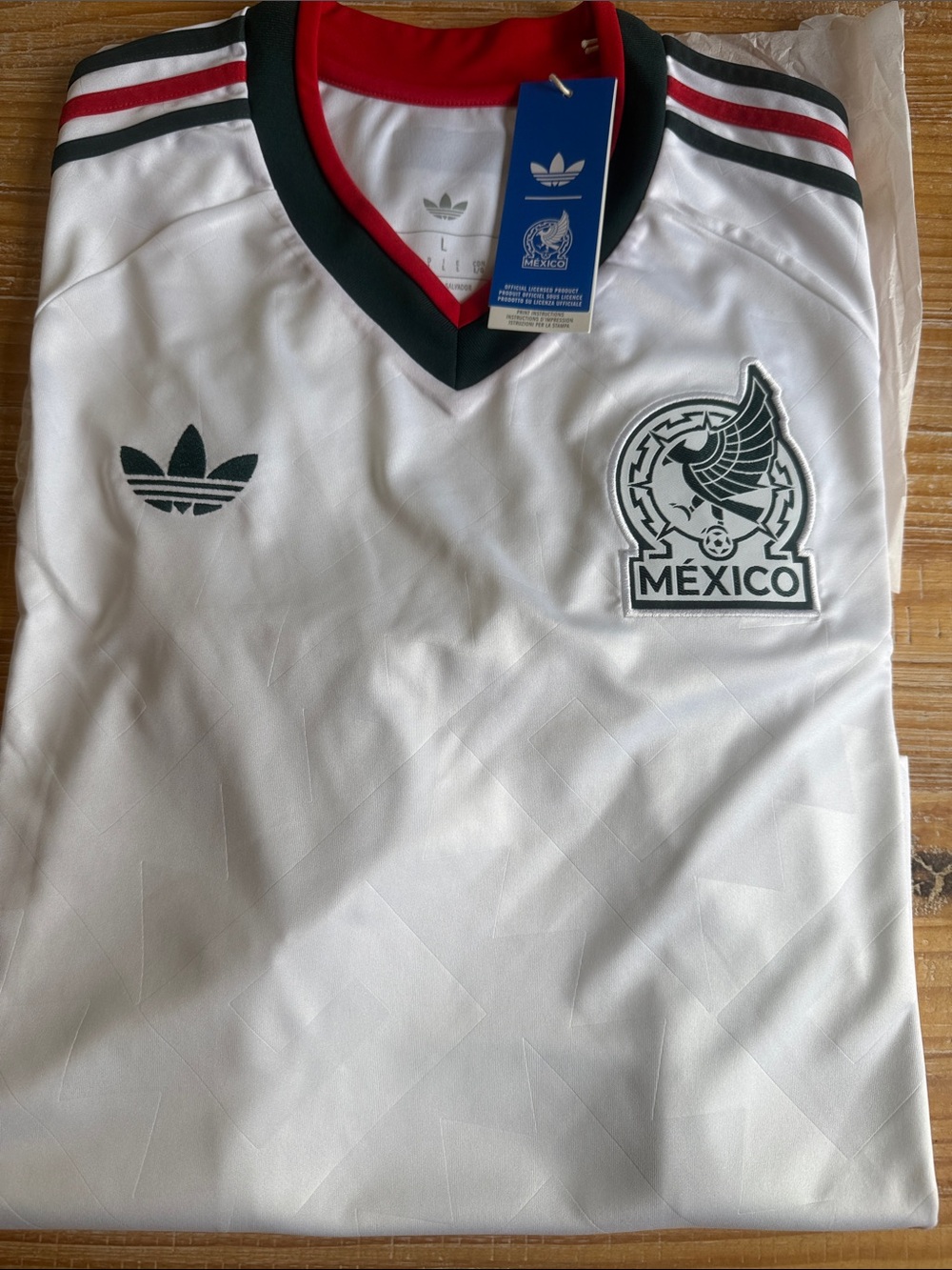 Adidas original White Mexico Soccer Jersey with Green and Red Trim